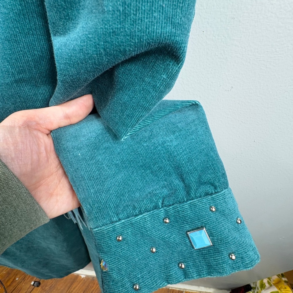 Vintage Teal Corduroy Western Fringe Skirt Set Embroidered Cowgirl 8/12 - Picture 7 of 16